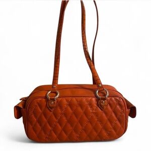 Brighton Burnt Orange Quilted Purse Heart Charm Shoulder Bag